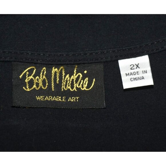 Bob Mackie Wearable Black Short Sleeve Blouse Top Size 2X Silver Necklace Design - Picture 6 of 8